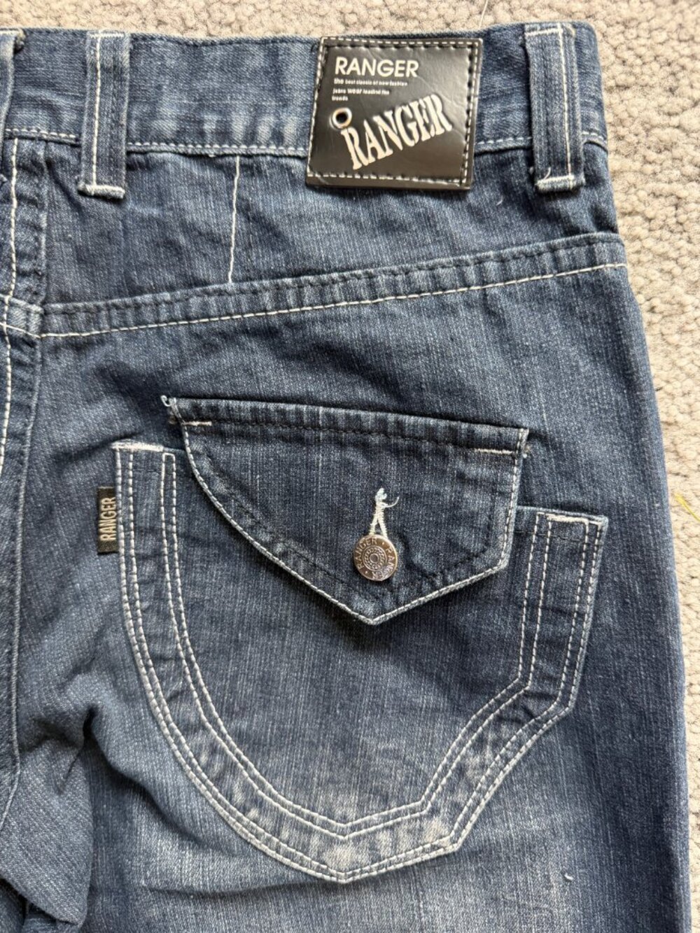Ranger Vintage Y2K Flap Pocket Jeans Mens 30x32 Dark Wash Stitch Streetwear - Picture 10 of 11